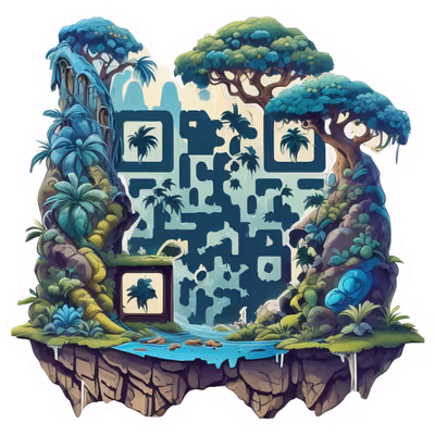 Floating Jungle Island Vector Tropical QR Code for Stickers — image 1