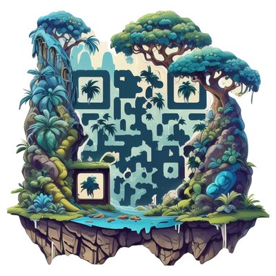 Floating Jungle Island Vector Tropical QR Code for Stickers
