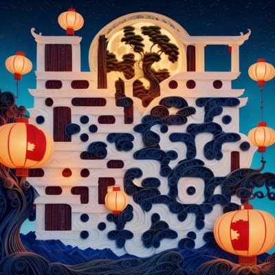 Chinese Lantern Night Paper Quilling QR Code for Posters