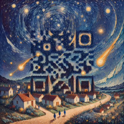 Starry Night Village Impressionist QR Code Art — image 1