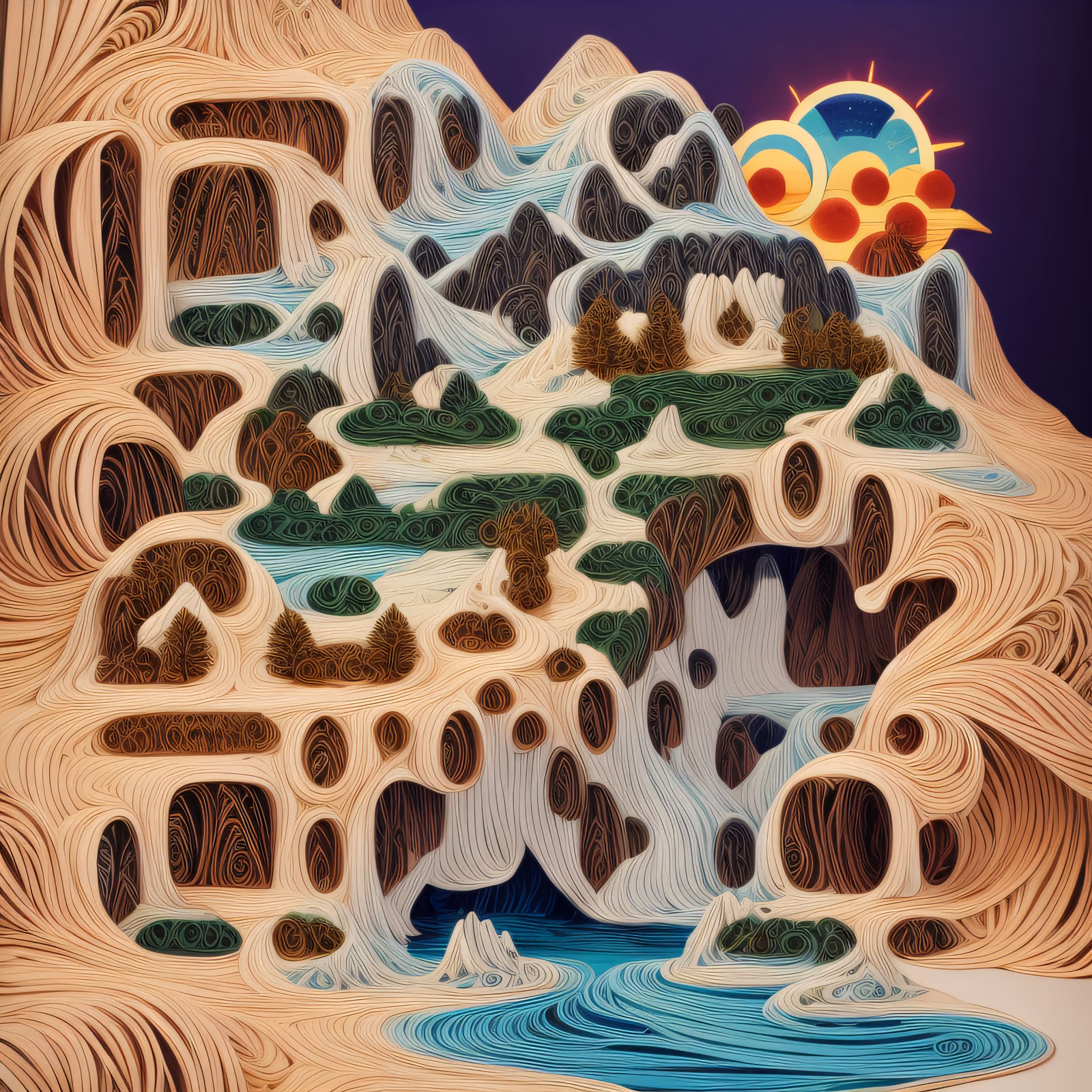 Mountain River Paper Quilling QR Code Art — image 1