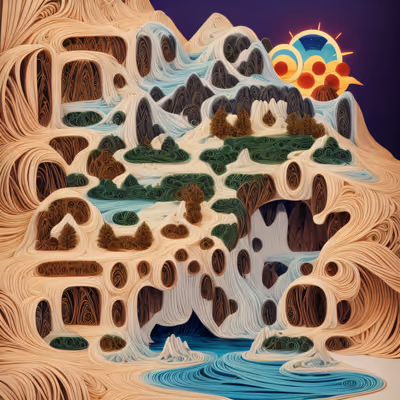 Mountain River Paper Quilling QR Code Art — image 1