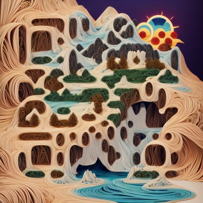 Mountain River Paper Quilling QR Code Art