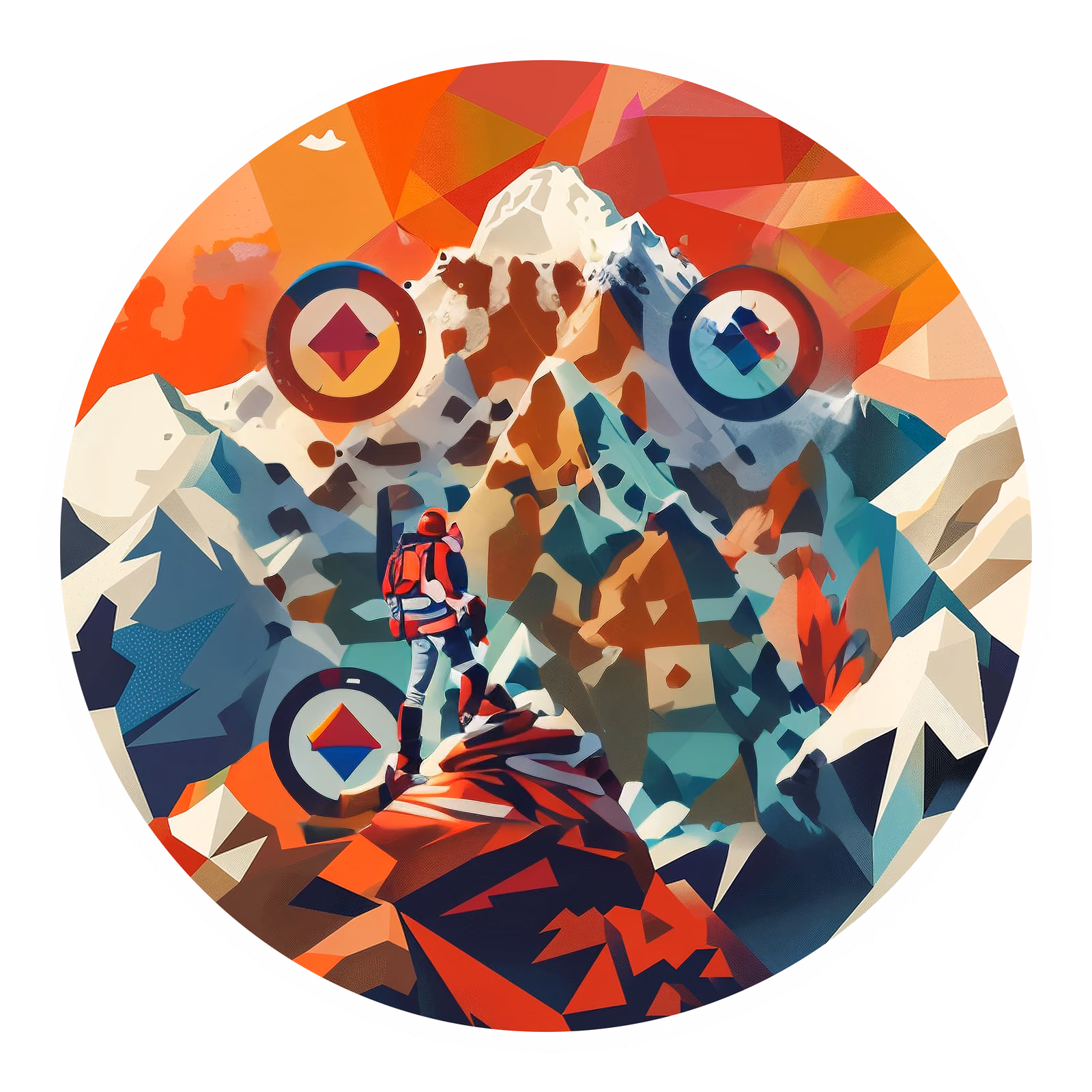 登山者低多边形雪山二维码艺术贴纸设计 — 图片 1