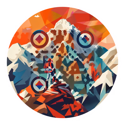 登山者低多边形雪山二维码艺术贴纸设计 — 图片 1