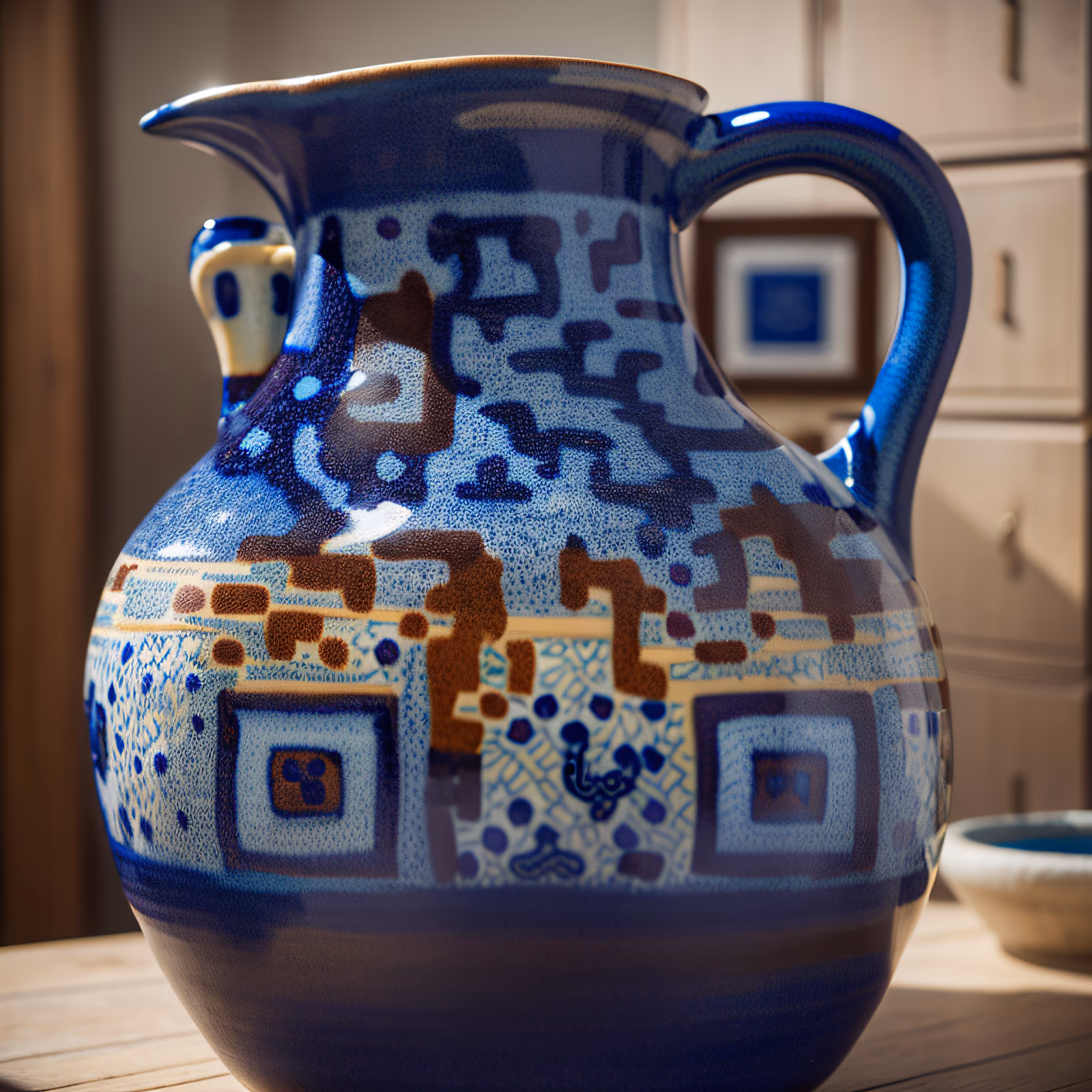 Cobalt Blue Pottery Jug Photo QR Code Art — image 1