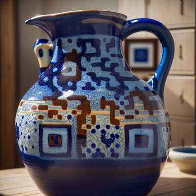 Cobalt Blue Pottery Jug Photo QR Code Art