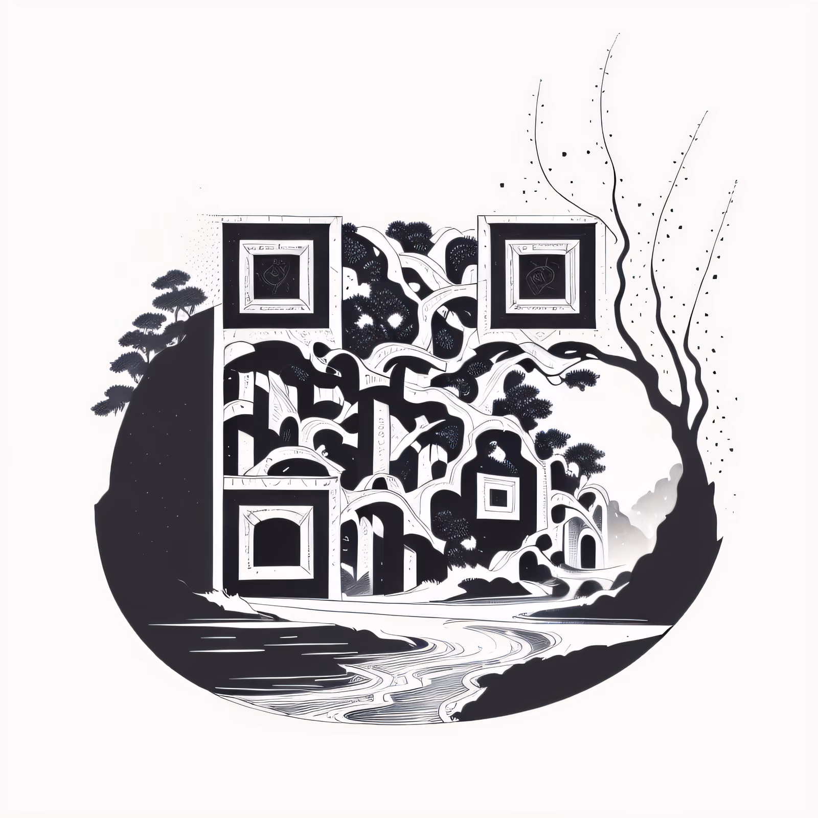 Мост из лозы в лесу: чернильный QR-код для временных тату — изображение 1