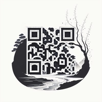 藤蔓桥森林水墨二维码艺术临时纹身设计