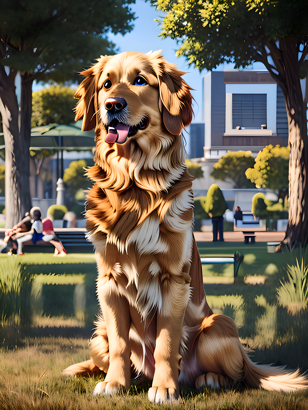 Golden Retriever in Park Realistic QR Code Art — image 1