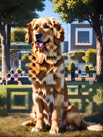 Golden Retriever in Park Realistic QR Code Art — image 1