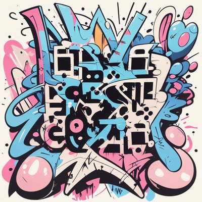 Pink Blue Graffiti Lettering Graffiti & Street Art QR Code for Stickers