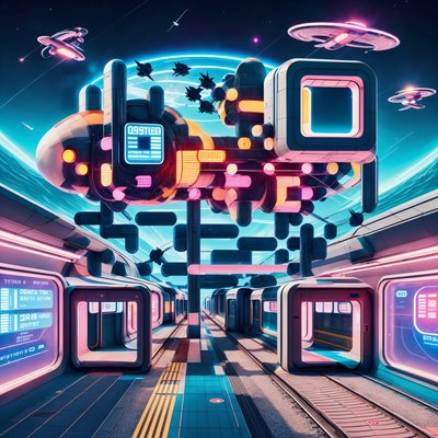 Retrofuturist Space Train Station QR Code Poster