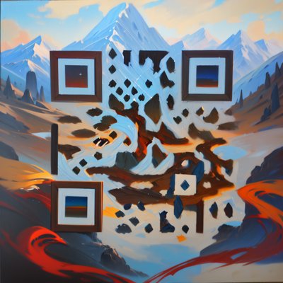 Snowy Mountain Oil Painting QR Code Art