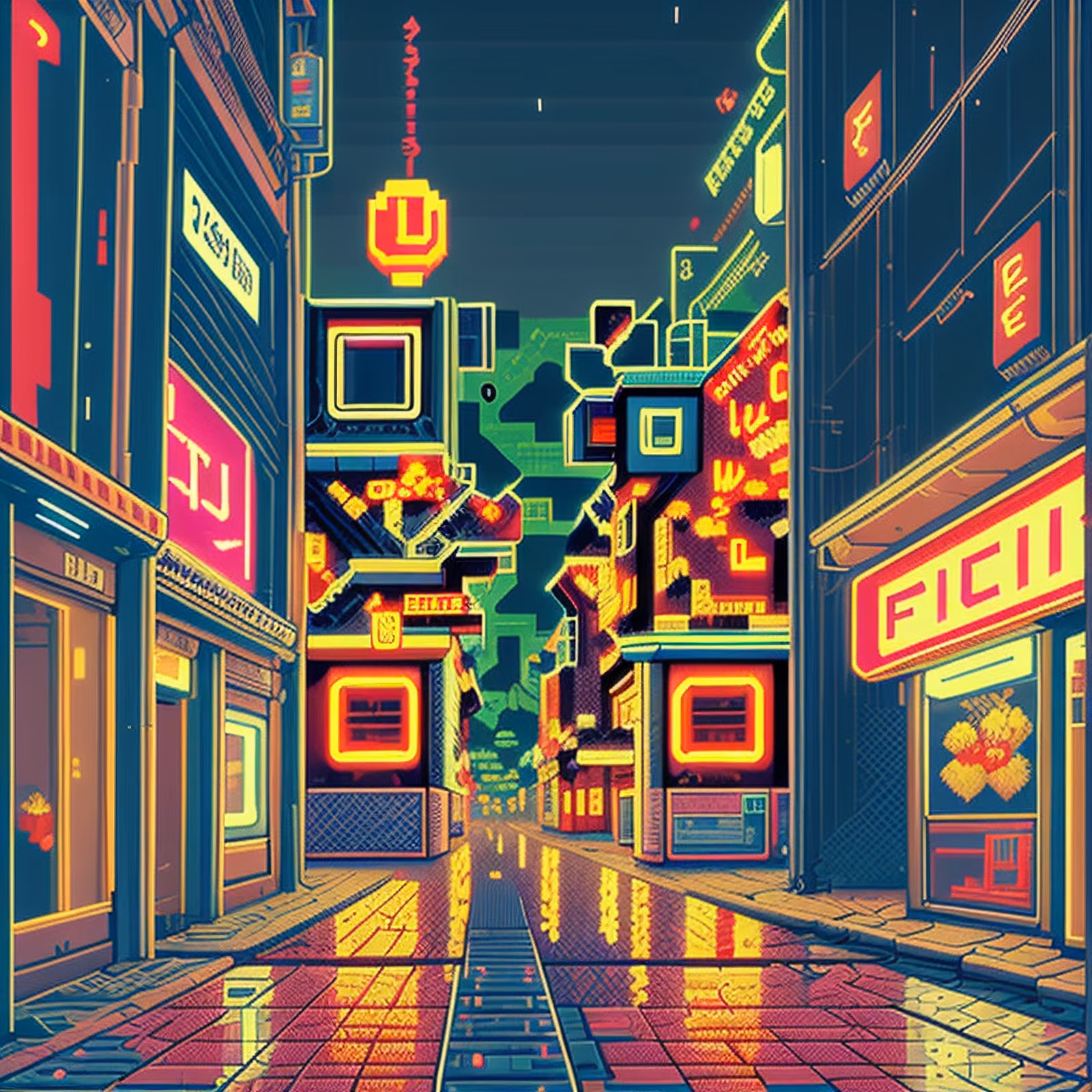 Neon Pixel City Street Cyberpunk QR Code for Posters — image 1