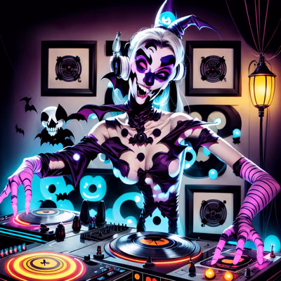 Vampire DJ Halloween Cartoon QR Code for Posters — image 1