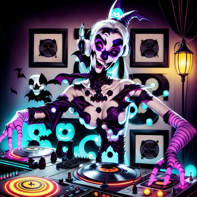Vampire DJ Halloween Cartoon QR Code for Posters