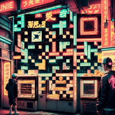Neon Noodle Street Cyberpunk QR Code for Restaurant Menus
