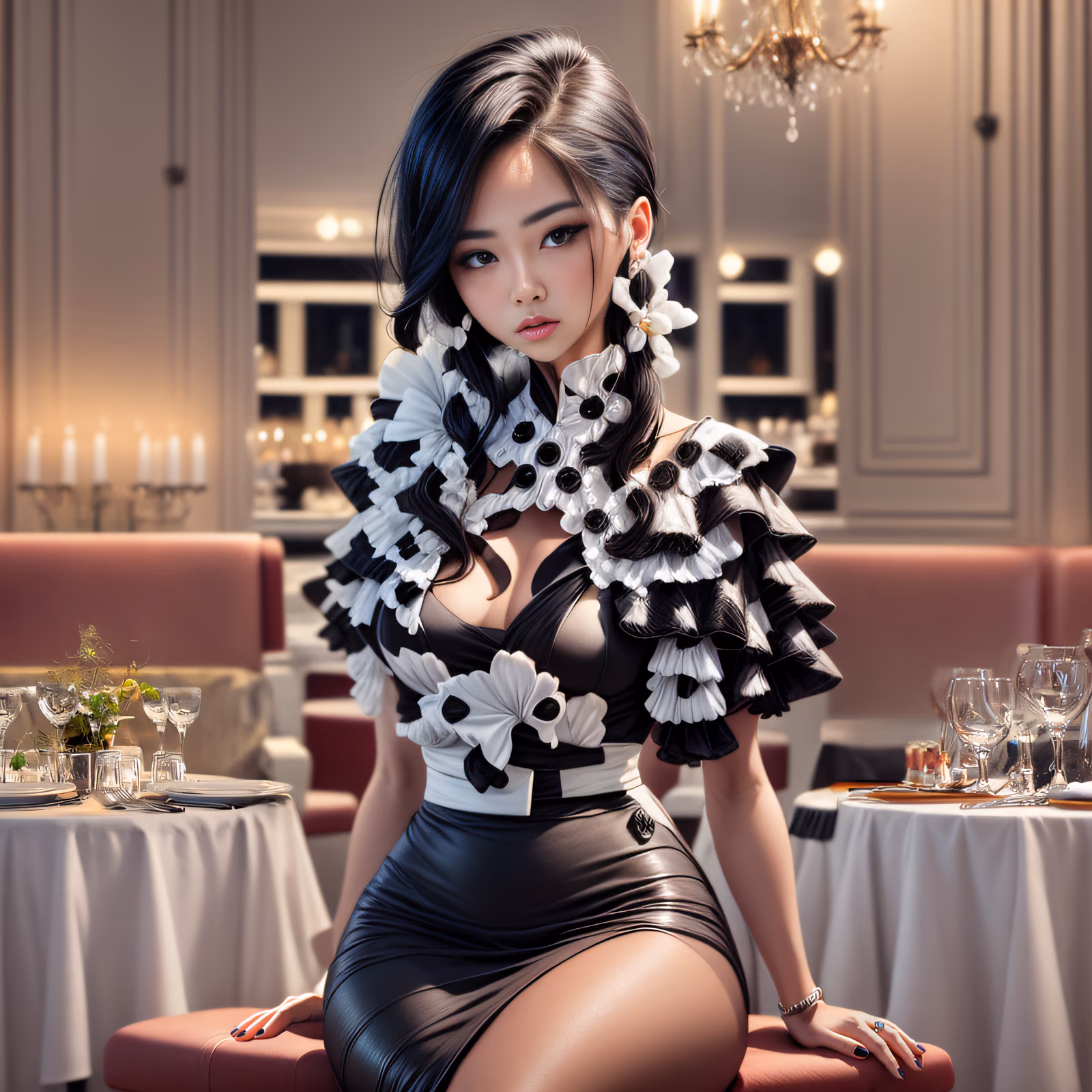 优雅女士餐厅肖像二维码艺术,适用于海报 — 图片 1