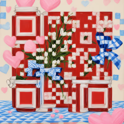 Heart Jars Folk Art QR Code for Greeting Cards — image 1