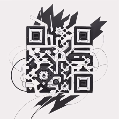 机械齿轮墨线纹身二维码艺术,适用于贴纸 — 图片 1