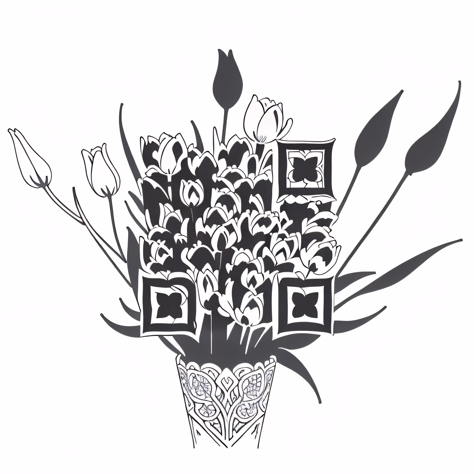 Tulip Bouquet Ink Tattoo Flowers QR Code for Temporary Tattoos — image 1