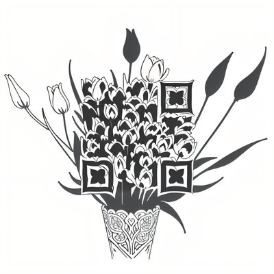Tulip Bouquet Ink Tattoo Flowers QR Code for Temporary Tattoos