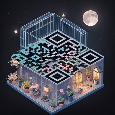 Moonlit Greenhouse Isometric QR Code Art