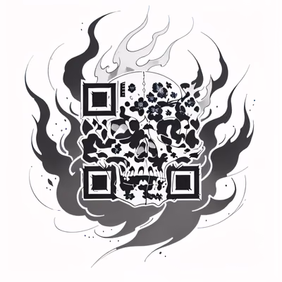 Пылающий череп и цветы в стиле татуировки: QR-код для переводных татуировок — изображение 1