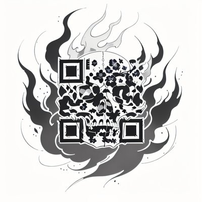 Flaming Skull Ink Tattoo Flowers QR Code for Temporary Tattoos