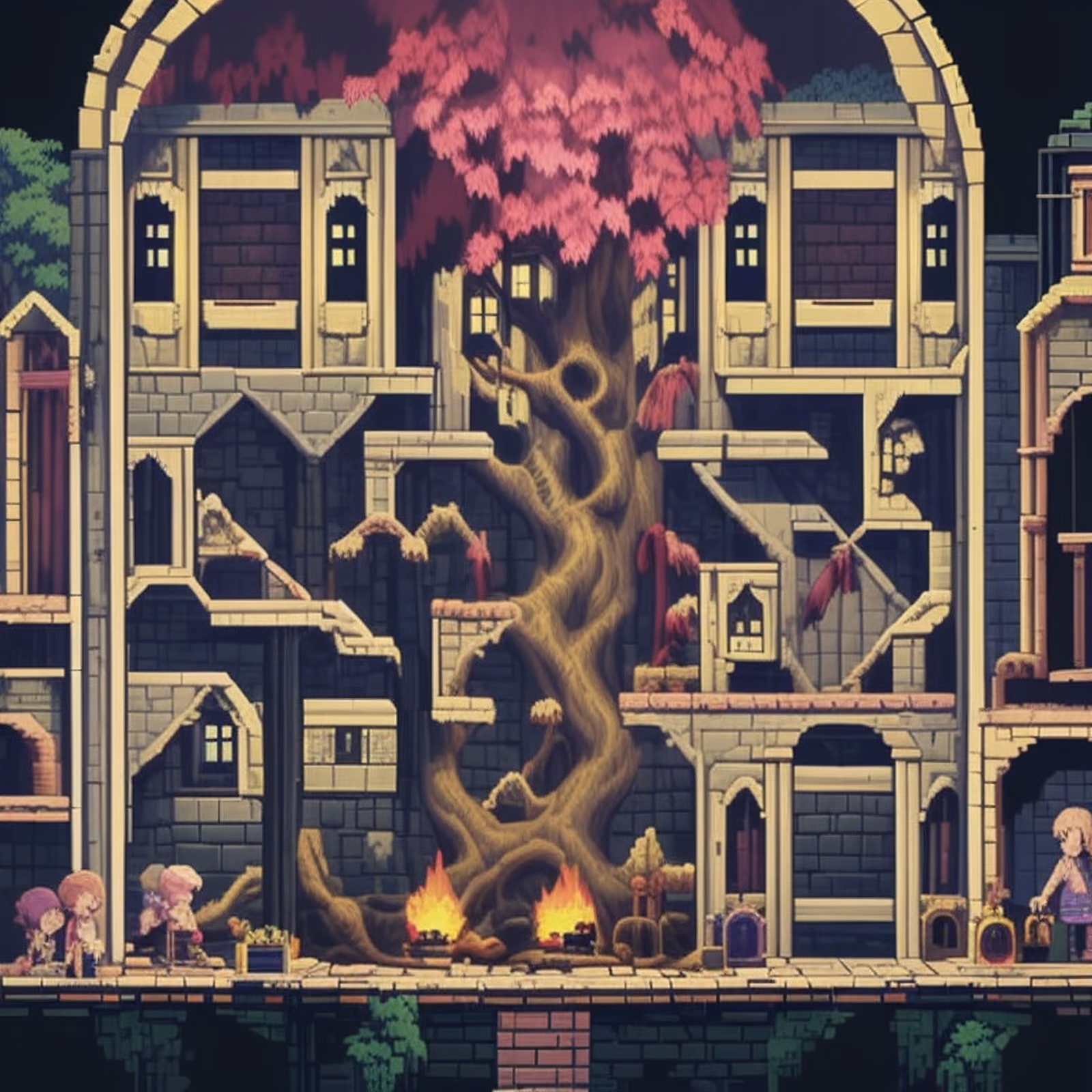 Pixel Art Tree Castle Scene QR Code for Posters — image 1