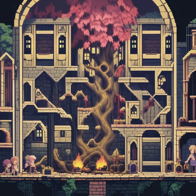 Pixel Art Tree Castle Scene QR Code for Posters — image 1