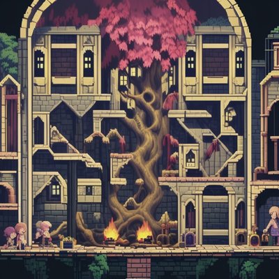 Pixel Art Tree Castle Scene QR Code for Posters