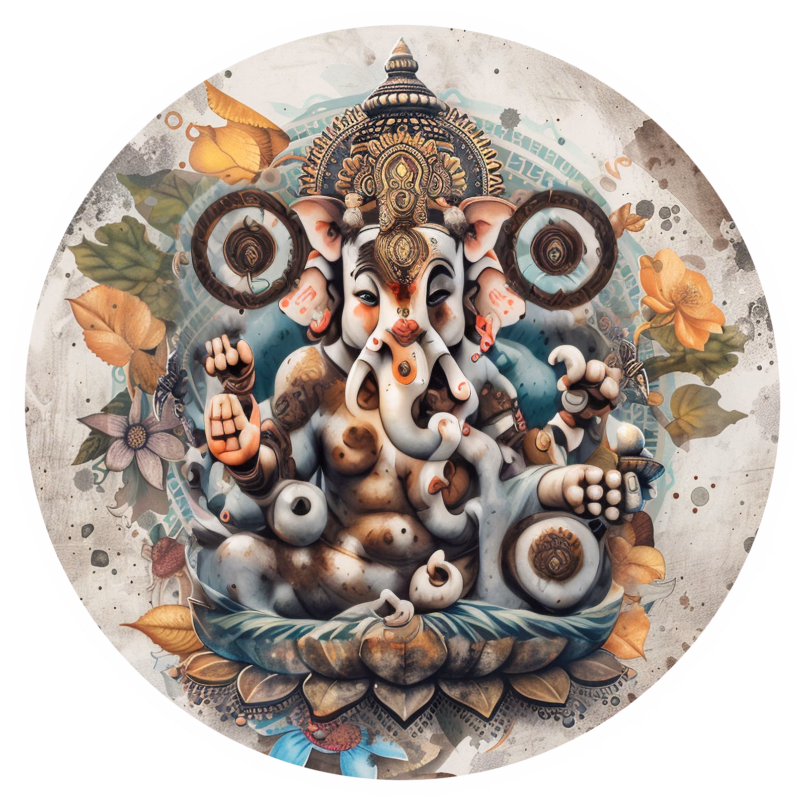Ganesh on Lotus Mixed Media QR Code for Stickers — image 1