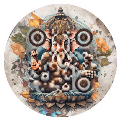 Ganesh on Lotus Mixed Media QR Code for Stickers — image 1