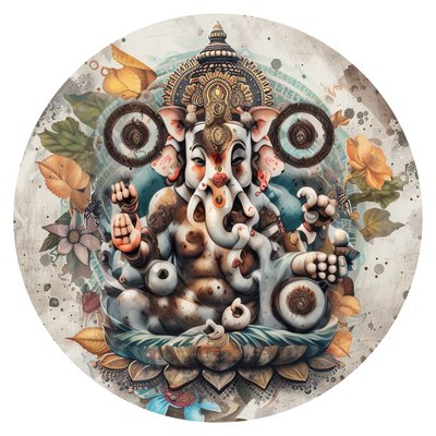 Ganesh on Lotus Mixed Media QR Code for Stickers