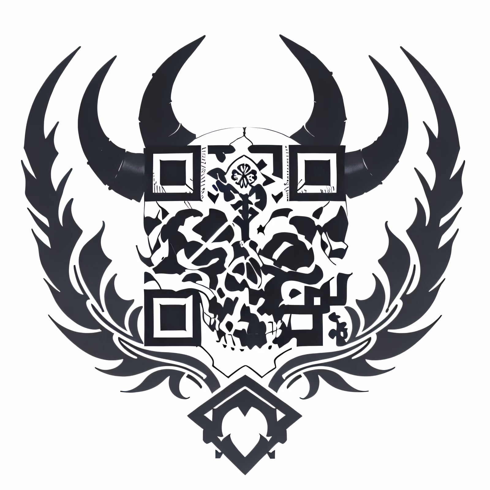 Horned Viking Skull Tattoo Emblem QR Code for Temporary Tattoos — image 1