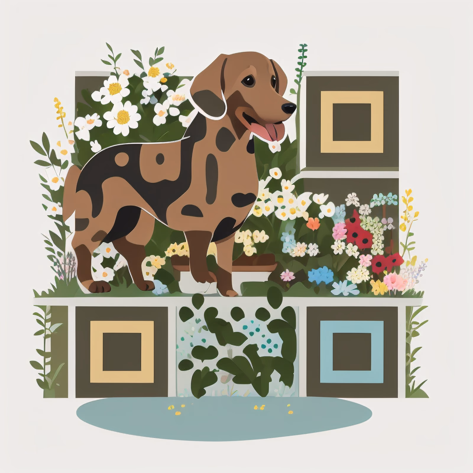 Dachshund in Flower Garden Vector QR Code Art — image 1