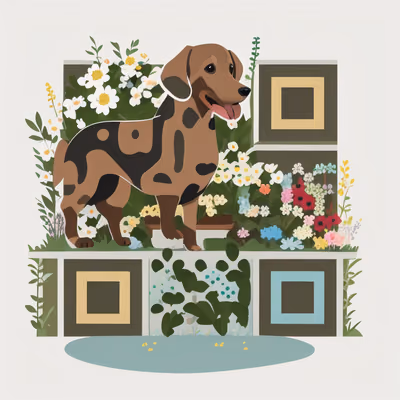 Dachshund in Flower Garden Vector QR Code Art — image 1
