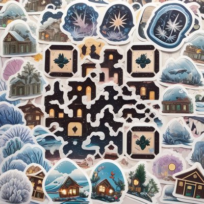 Snowy Cabin Sticker Bomb QR Code for Stickers