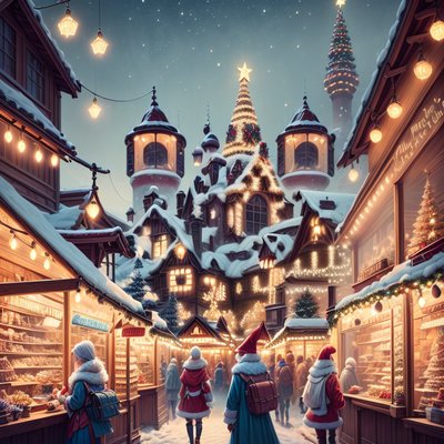 Christmas Market Village Digital Painting QR Code for Posters