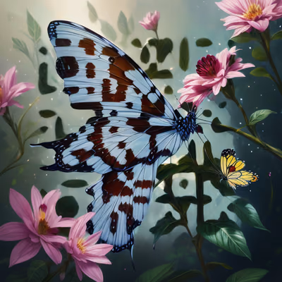 Butterfly and Pink Flowers Painterly QR Code Art — image 1
