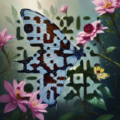 Butterfly and Pink Flowers Painterly QR Code Art