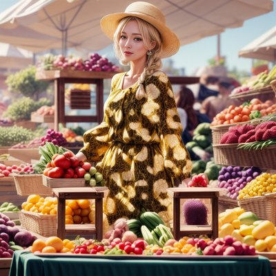 Farmers Market Woman Photorealistic QR Code for Posters