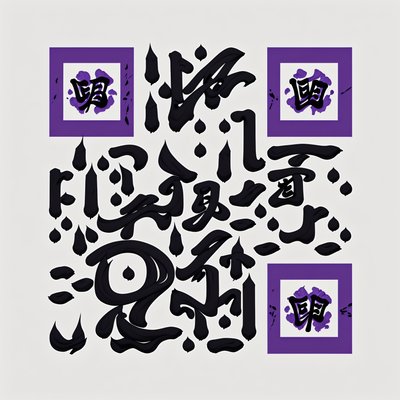 Violet Ink Brush Calligraphy QR Code Art