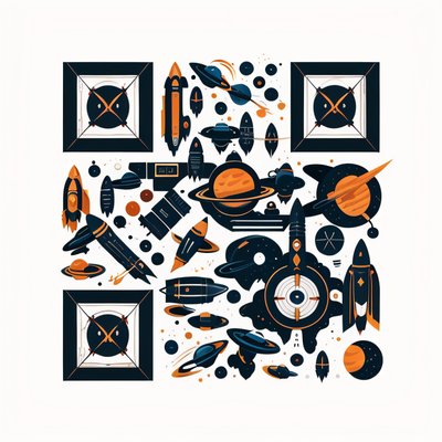 火箭与行星贴纸二维码设计
