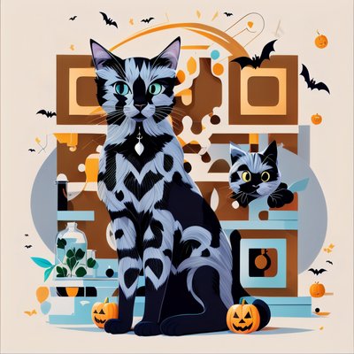 Black Cat Halloween Vector QR Code for Posters