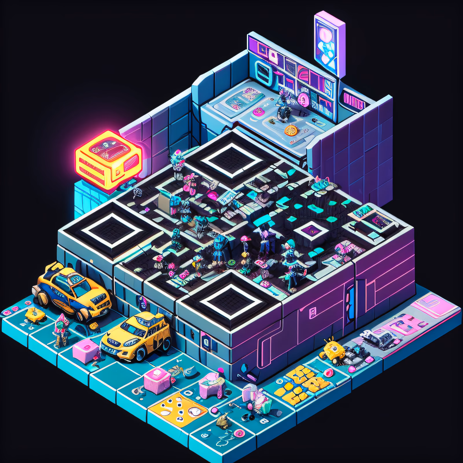 Isometric Cyberpunk Black Market QR Code Poster — image 1
