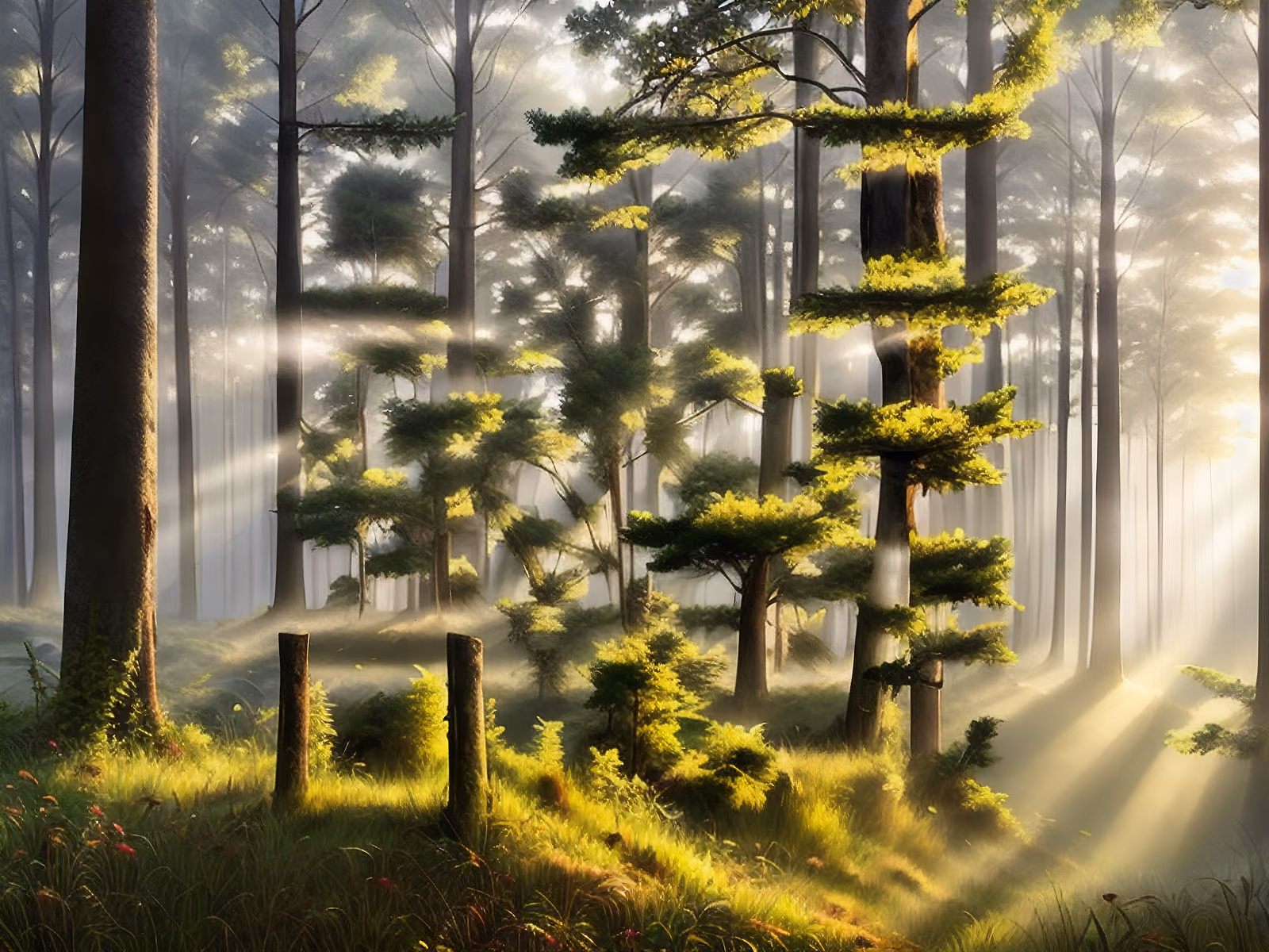 Misty Forest Sunbeams Digital Painting QR Code Art — image 1