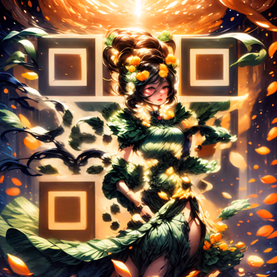 Leaf Dress Woman Anime QR Code Art — image 1